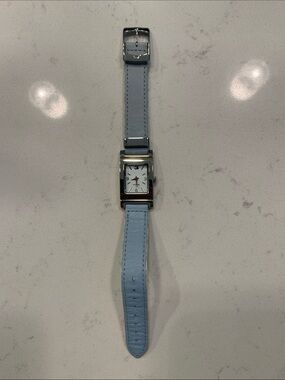 Tommy Hilfiger Silver Rectangular Dual Blue Leather or Fabric Strap